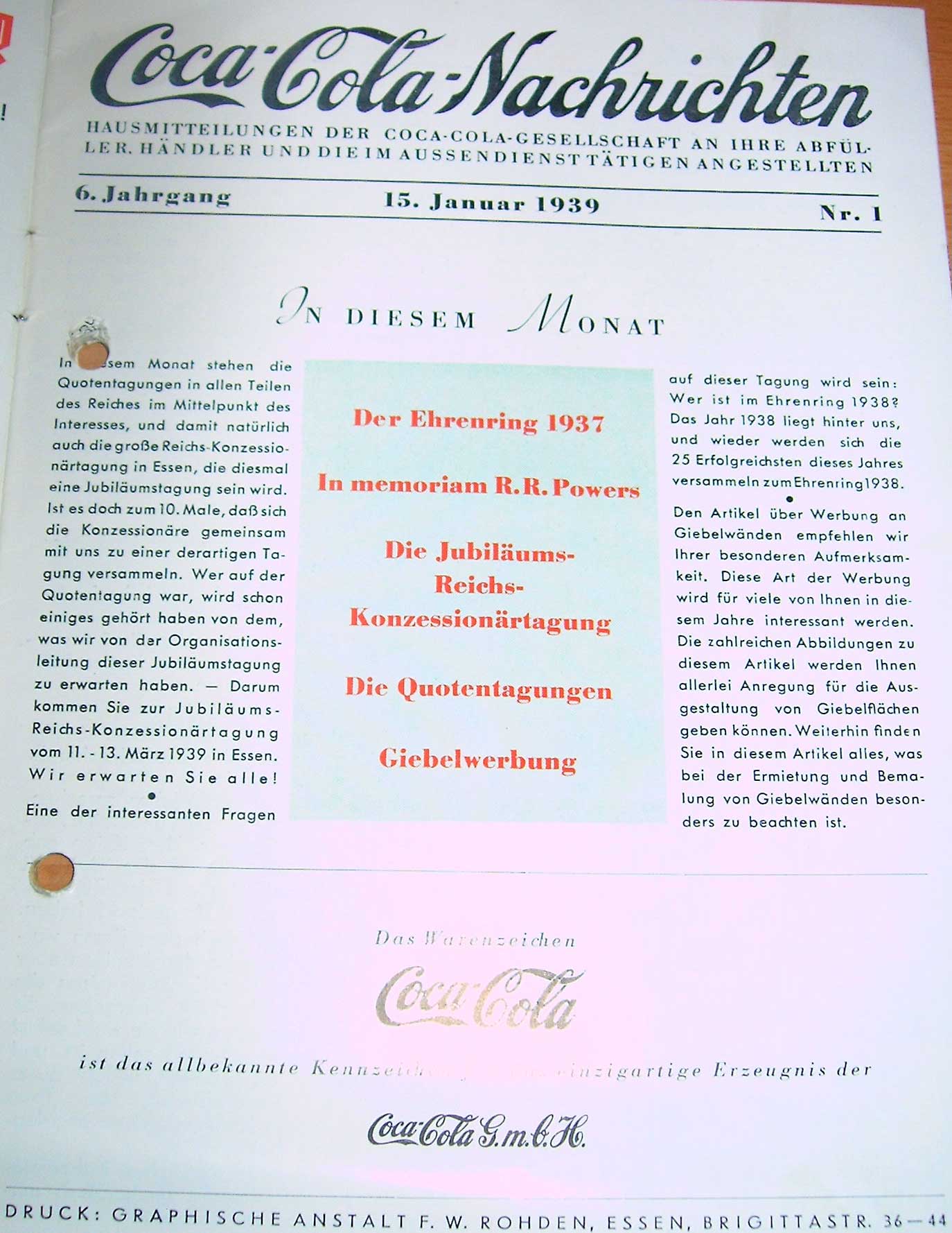 Coca-Cola-Nachrichten 1939