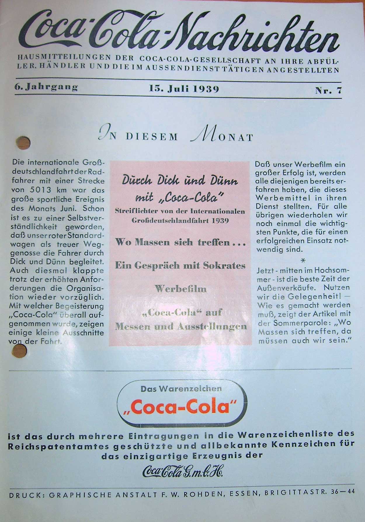 Coca-Cola-Nachrichten 1939
