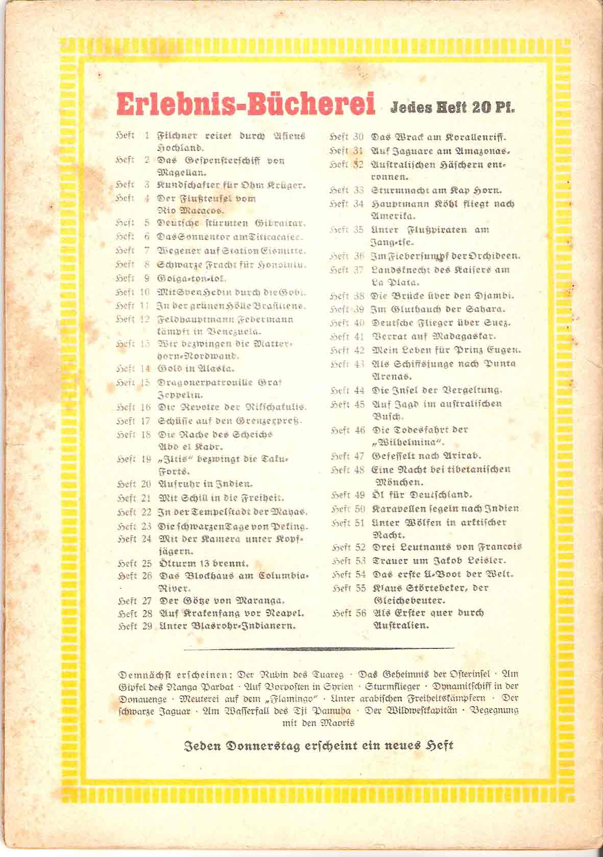 Liste, Hefte 1-56, Erlebnis-Bücherei